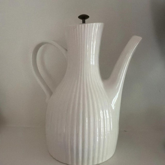 Vintage Ernest Sohn Creation Cream Ribbed Coffee Tea Pot With Locking Lid.
