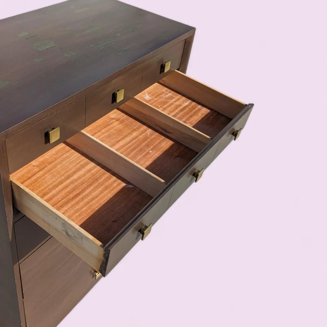 Mid-Century Modern Mid-Century Modern Six-Drawer Tallboy Dresser With Brass Handles For Sale - Image 3 of 10