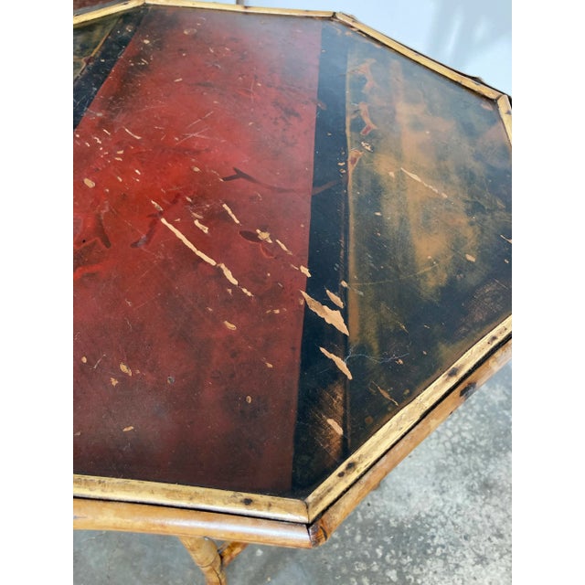 Antique Chinoiserie Style Hand Painted Scorched Bamboo Side Table For Sale - Image 12 of 13