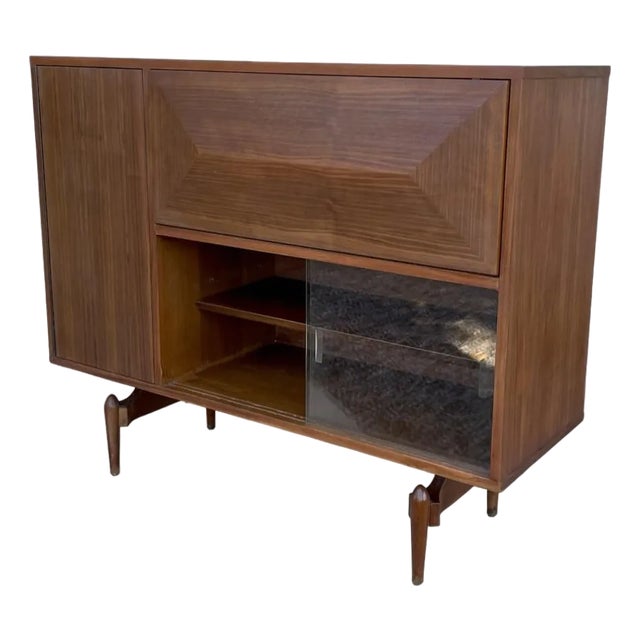 1950s Mid Century Modern Diamond Front Dry Bar For Sale