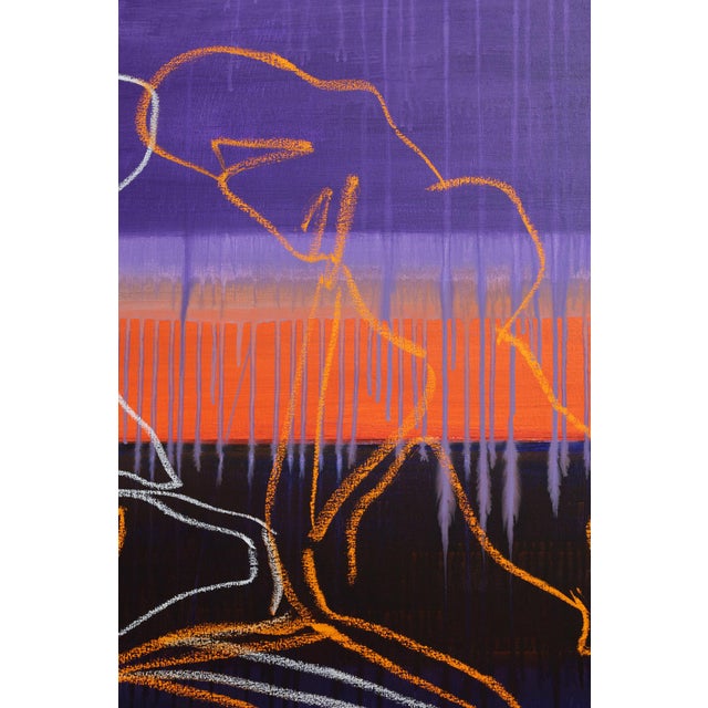 "Monstera Double Shadows Blue Orange" - Large Original Acrylic Painting by Simon Findlay For Sale - Image 10 of 18