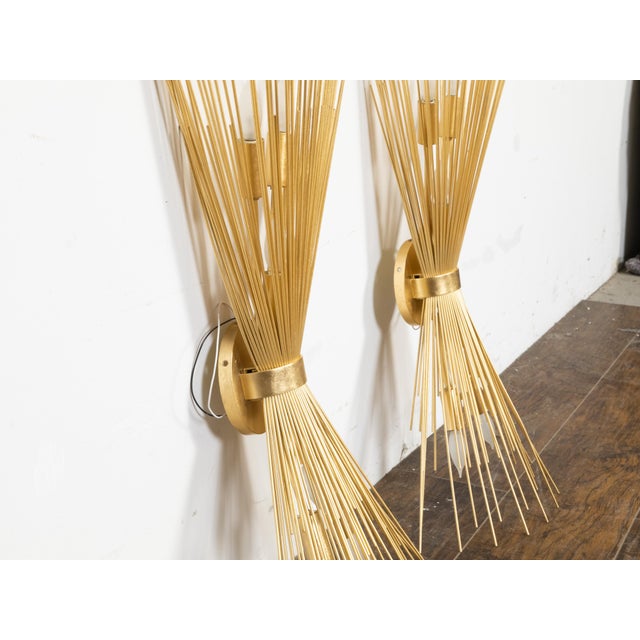 Gold Vintage French 1970s Three-Light Sunray Sconces - a Pair For Sale - Image 8 of 9