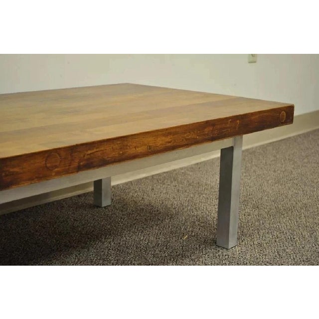 Brown Vintage Industrial Modern Reclaimed Butcher Block Aluminum Base 60" Coffee Table For Sale - Image 8 of 12