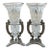 Vintage Godinger Cut Crystal Urn Vases Silverplate Ornate Stands Pair 11" For Sale