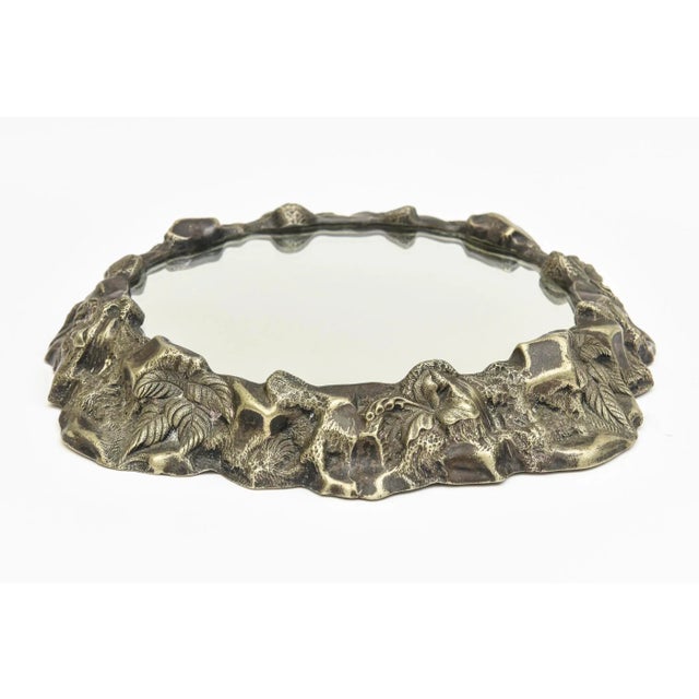 This brutalist textural raised resin composite mirrored vintage tray is great for barware or bathroom use for women's and...