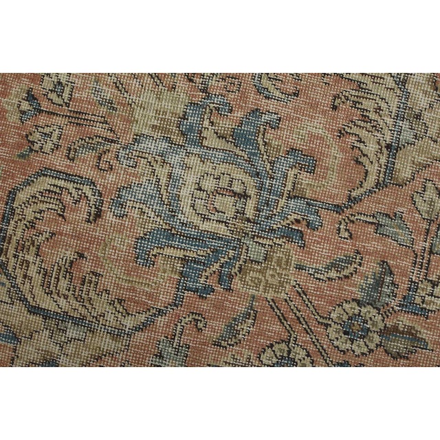 Tabriz Rug 8’8” X 11’7” Pink Wool Vintage Distressed Hand-Knotted Carpet For Sale - Image 4 of 15