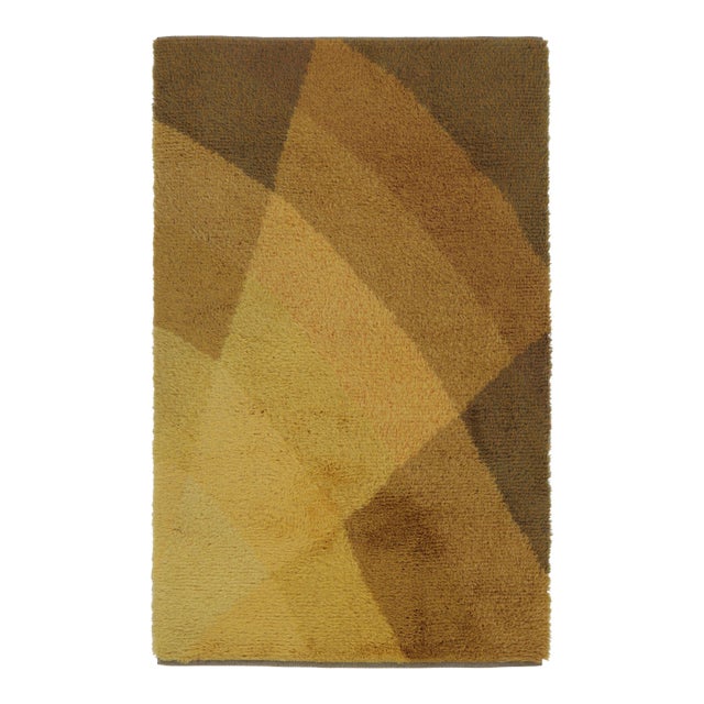 Vintage Swedish Rya Rug With Tonal Yellow-Gold Geometric Shards - Rug & Kilim For Sale