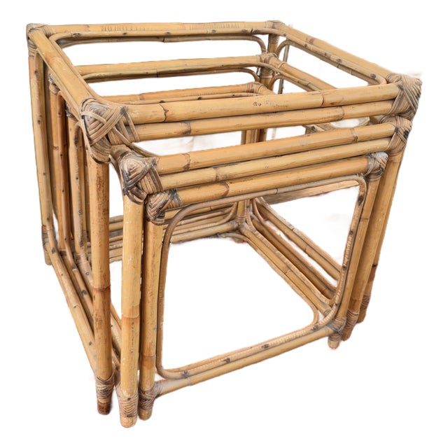 Mid-Century Modern Bamboo Nesting Tables - Set of 3 - McGuire Style For Sale