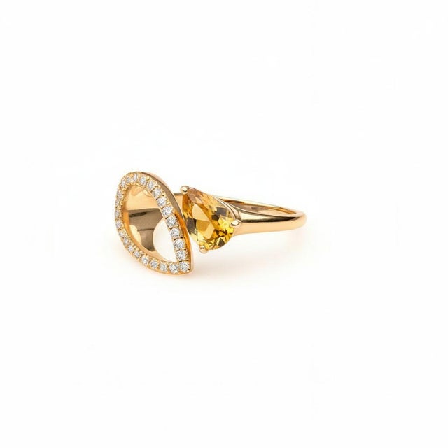 Pear citrine 14k gold ring. Citrine gold ring. Genuine citrine ring. Open ended ring. Adjustable gold ring. November...