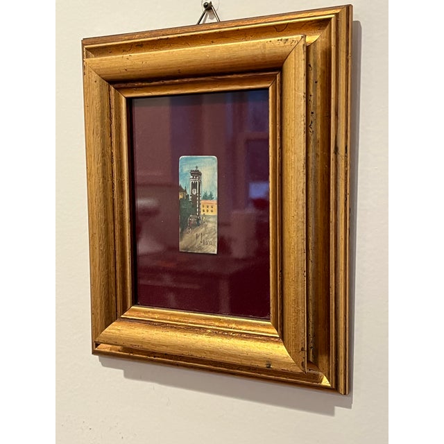 Mid 20th Century Mid Century Miniature Painting on Ivory Piano Key Clock Tower Italy Lauro For Sale - Image 5 of 6