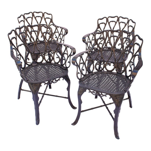 Late 20th Century Bamboo-Style Aluminum Arm Chairs - Set of 4 For Sale