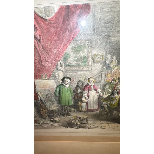 Gold Framed 1842 Hand-Colored Lithograph by Jean-Baptiste Madou – “J. Steen Consultant Ses Amis” For Sale - Image 8 of 11