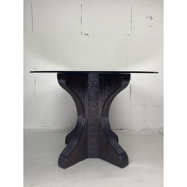 Brown Pencil Reed, Rattan & Bamboo Dining or Side Table Base with Smoked Glass Top, 1970s For Sale - Image 8 of 15
