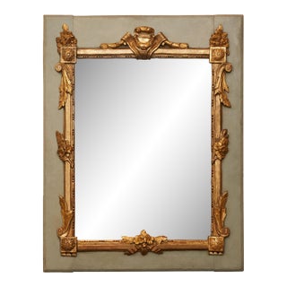 French 1800s Painted and Carved Giltwood Mirror with Cartouche and Floral Motifs For Sale