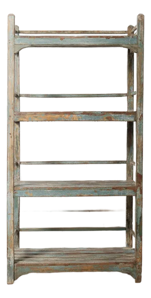 Late 20th Century Rustic Open-Frame Distressed Blue Wooden Storage Shelf