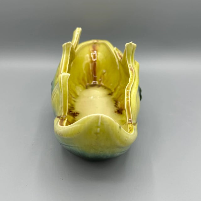 Mid 20th Century Vintage Hull Pottery Console Bowl Green and Yellow Leaf Style Pattern Ceramic For Sale - Image 5 of 6