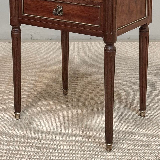 Pair Early 20th Century French Louis XVI Style Mahogany Marble Top Nightstands in the Manner of Maison Jansen For Sale - Image 10 of 18