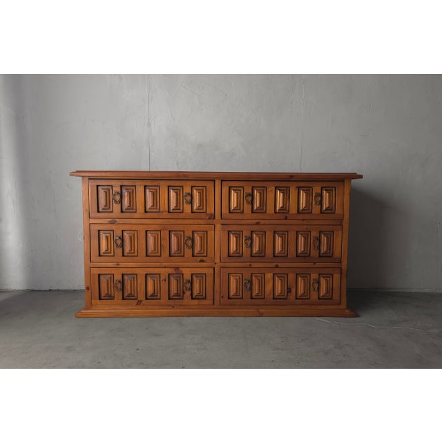 Rustic Large Scale Rustic Spanish Pine 6-Drawer Dresser For Sale - Image 3 of 9