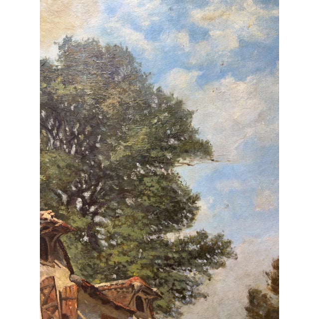 Large 19th-Century French Village Oil Painting by Jean-Georges Pasquet, After Dameron For Sale - Image 13 of 18