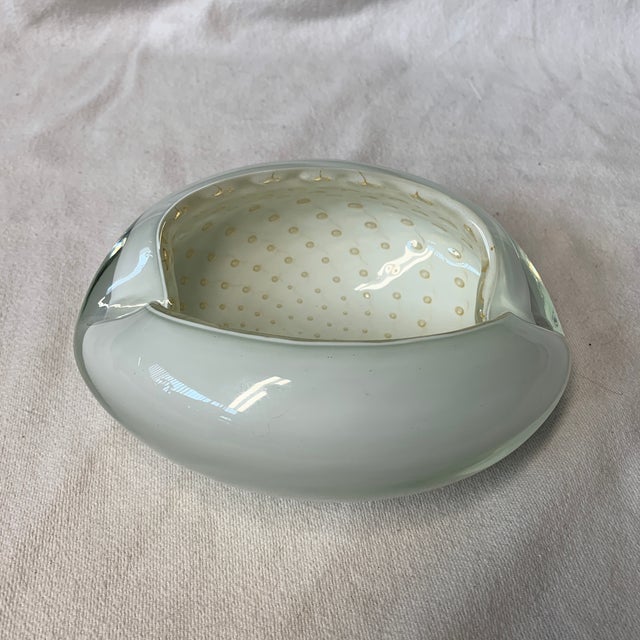 Alfredo Barbini Vintage Murano Glass Alfredo Barbini Bullicante White Cased Glass With Gold Aventurine Flecks 2.4 LBS For Sale - Image 4 of 5