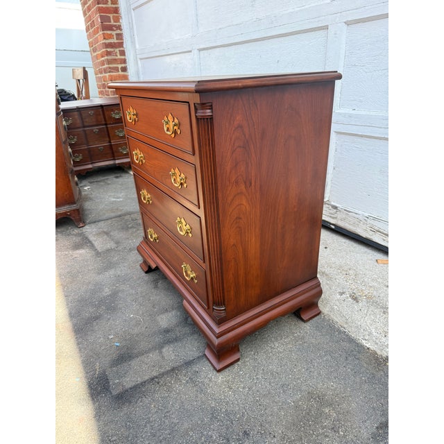 Late 20th Century Henkel Harris Chippendale Style Wild Black Cherry 4 Drawer Nightstand For Sale - Image 15 of 17