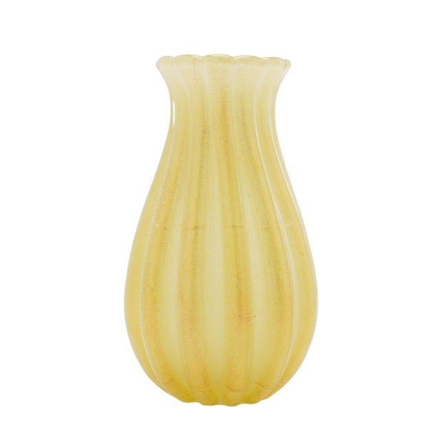 1950s Archimede Seguso Attributed Murano Gold-Infused Ribbed Blown Glass Vase, 1950's For Sale - Image 5 of 10