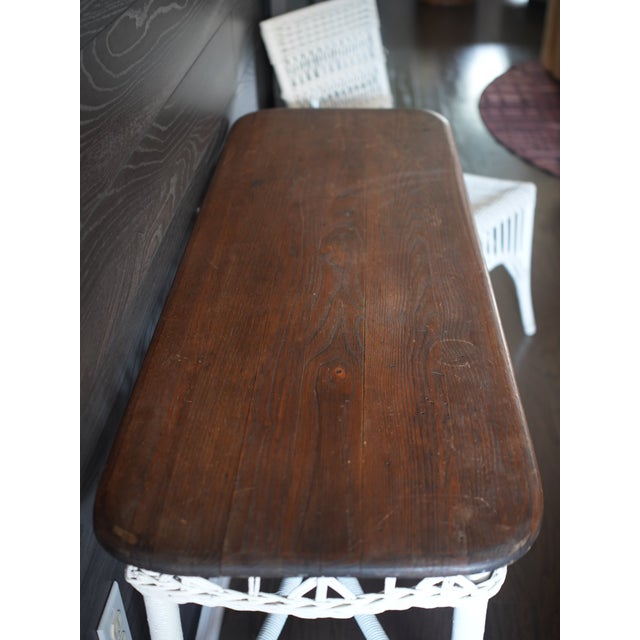 Vintage Grandmillennial White Wicker Console Table & High-Back Chair - 2 Piece Set For Sale In Austin - Image 6 of 6