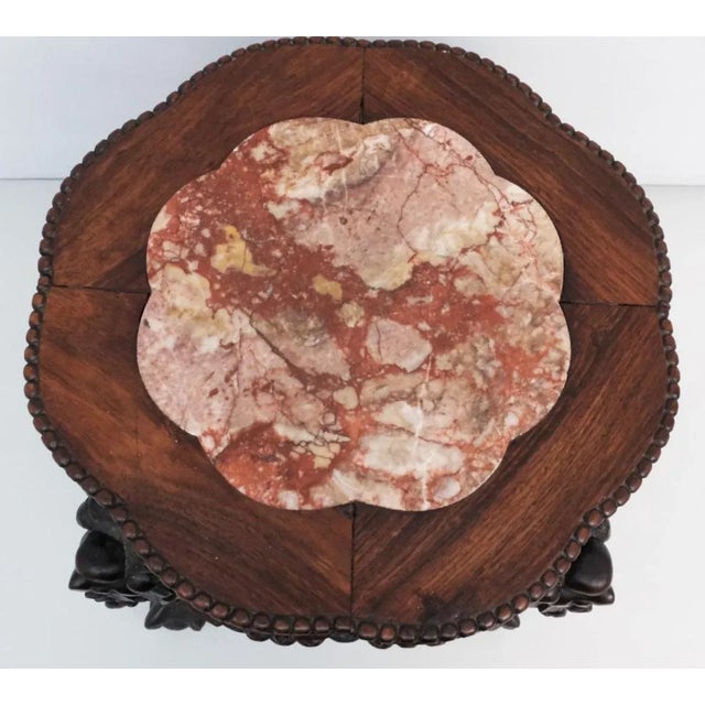 Brown Antique Chinese Hardwood. Heavily Carved Plant Stand or End Table For Sale - Image 8 of 9