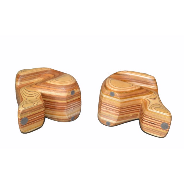 Wood 80's Hand-Crafted Zebra Wood Sitting People Bookends Signed by Artist For Sale - Image 7 of 11