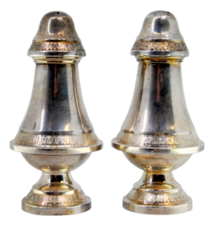 Silver Salt and Pepper Shakers with Engravings, Set of 2