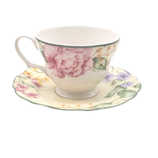 Late 20th Century Jessica McClintock Westbury Court Christina Floral Cups & Saucers, Set of 5 For Sale - Image 11 of 16