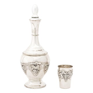 Judaica Sterling Silver Decanter and Kiddush Cup For Sale