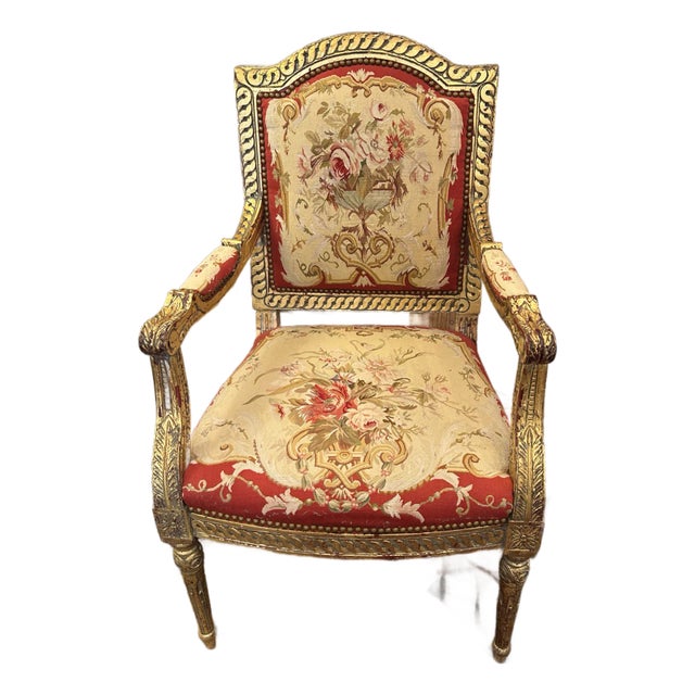 Giltwood & Tapestry Armchair For Sale