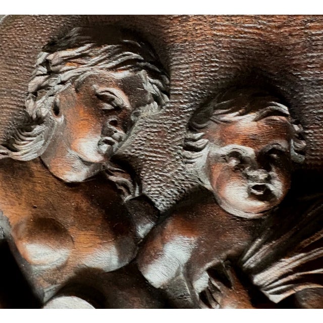 Antique 19thc Large Traditional Carved Wood Sculpture Panel Female With Cherubs For Sale - Image 4 of 10
