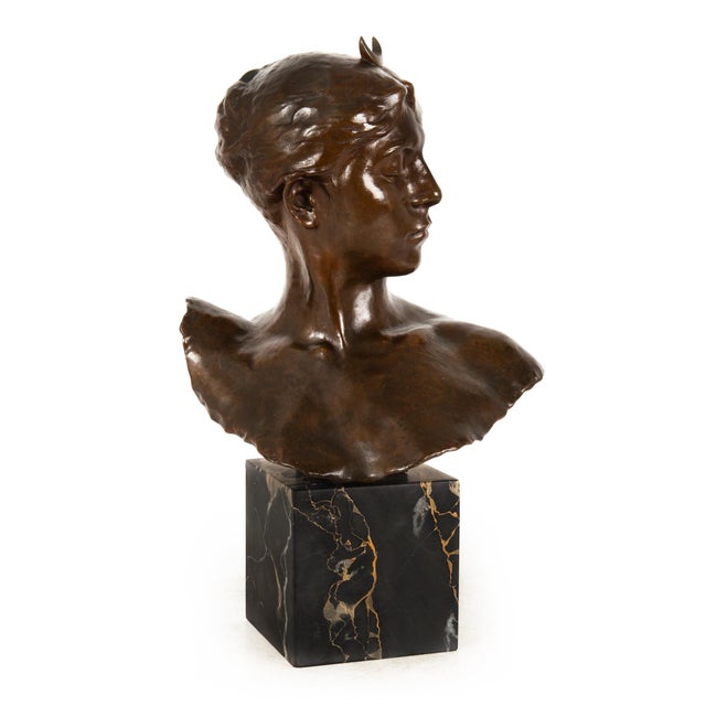 French Antique Bronze Sculpture Bust of Diana by Falguiere Ca. 1880 For Sale - Image 4 of 17