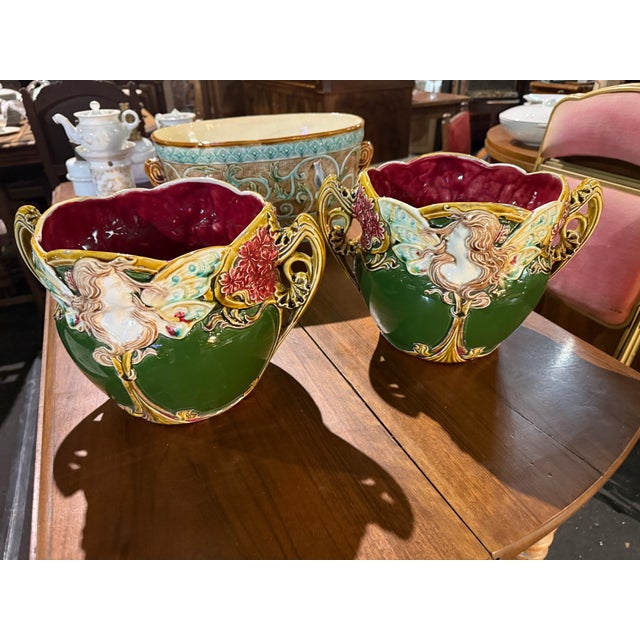 Art Nouveau Majolica Plant Pots, 1890s, Set of 2 For Sale - Image 6 of 6