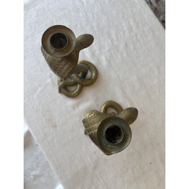 1970s 1970s Brass Cobra Candlestick Holders – Pair For Sale - Image 5 of 6