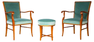 Mid-Century Armchairs & Stool, Set of 3