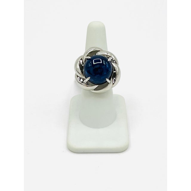 Mid 20th Century Gia Sri Lanka Blue Sapphire Cabochon Ring in Platinum Size 6.75 For Sale - Image 4 of 8