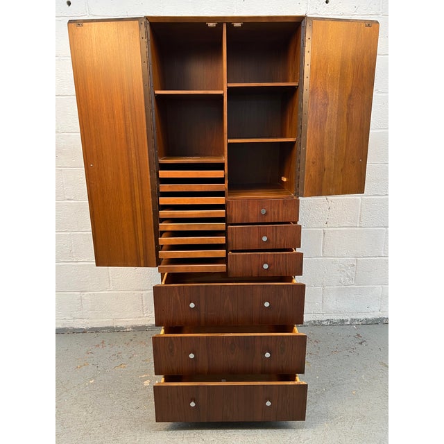 Wood Mid-Century Walnut and Chrome Armoire Dresser by Directional, Attributed For Sale - Image 7 of 11