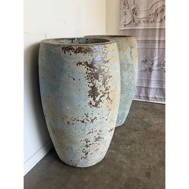 Pair of Monumental Atelier Vierkant Style Planters - Ocean Blue Patina For Sale - Image 4 of 11