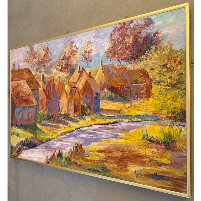 Impressionist "Rural Village Landscape" Oil on Canvas by Marion Saltzman For Sale - Image 3 of 12