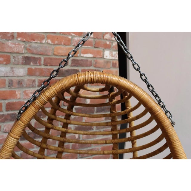 Vintage Bamboo and Rattan Hanging Parrot Chair With Cantilever Steel Frame For Sale - Image 10 of 18
