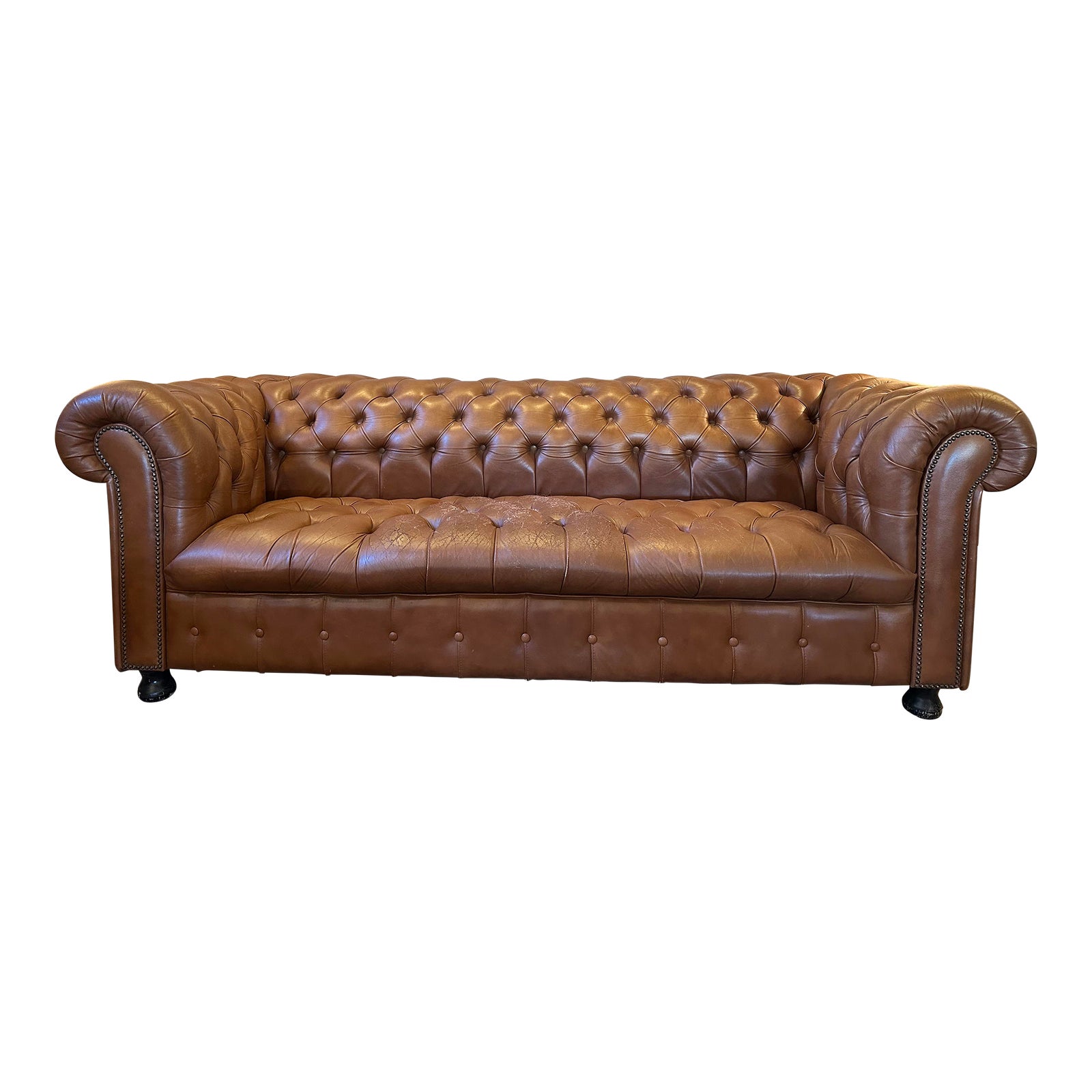 Vintage Empire Furniture Co. Leather Tufted Three Seat Chesterfield