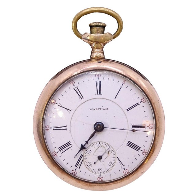 Savonette pocket watch, american waltham watch co., 14k gold, porcelain, and crystal, 1900s - usa type: pocket watch...