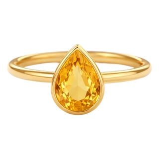 Citrine Bezel Setting Gemstone Ring, November Birthstone Stacking Ring Us 7 For Sale