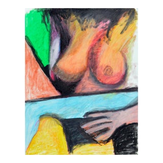 Nude at the Beach - Abstract Expressionist Figurative in Conté Crayon by Michael William Eggleston For Sale