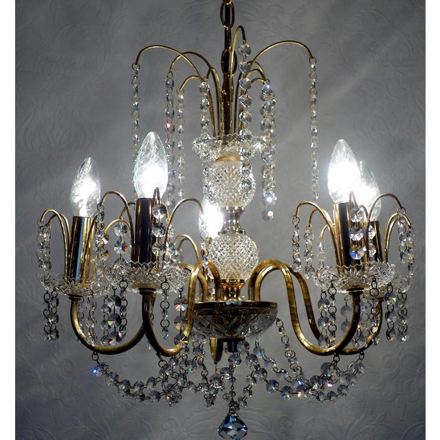 Metal Brass and Lead Crystal 5-Light Chandelier from Preico, 1970s For Sale - Image 7 of 9