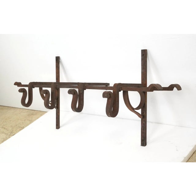 Industrial Mid 20th Century Vintage Rustic Industrial 4 Hook Wrought Iron Wall Rack For Sale - Image 3 of 11