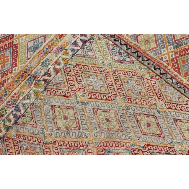 Mid 20th Century Geometric Diamond Vintage Turkish Kilim Rug, Bright and Colorful For Sale - Image 12 of 13